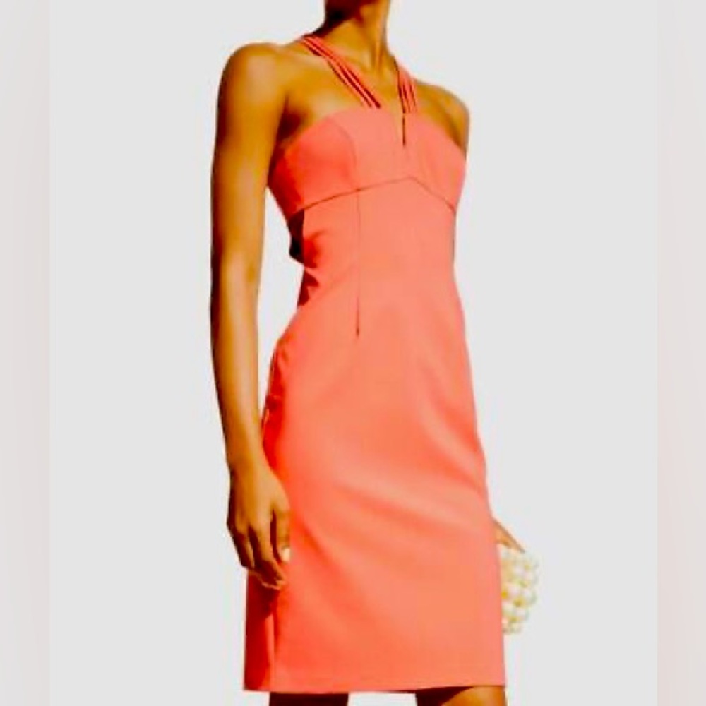Aidan Mattox Coral Midi Dress with Strappy Halter
